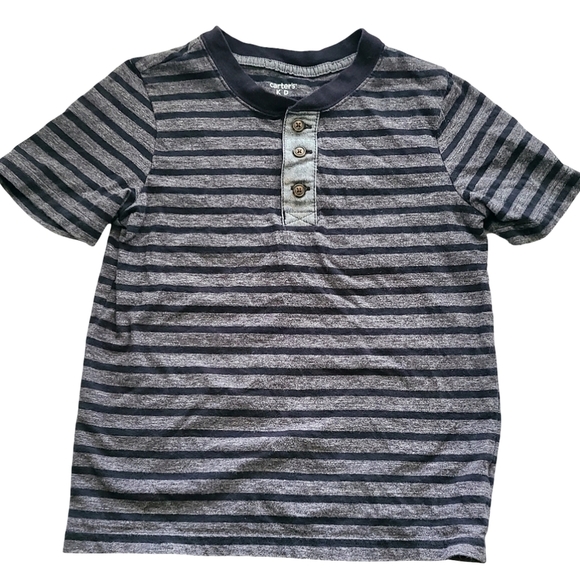 Carter's Boys 7 Black And Gray Striped Kids Shirt Buttons Back To School Preppy - Picture 1 of 7